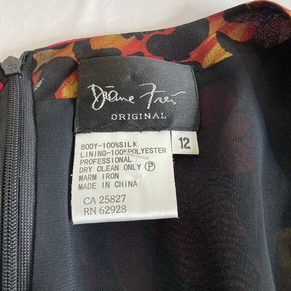 Diane Freis Mixed Cheetah Floral Print 100% Silk Midi Dress Size 12 Statement - Picture 3 of 10